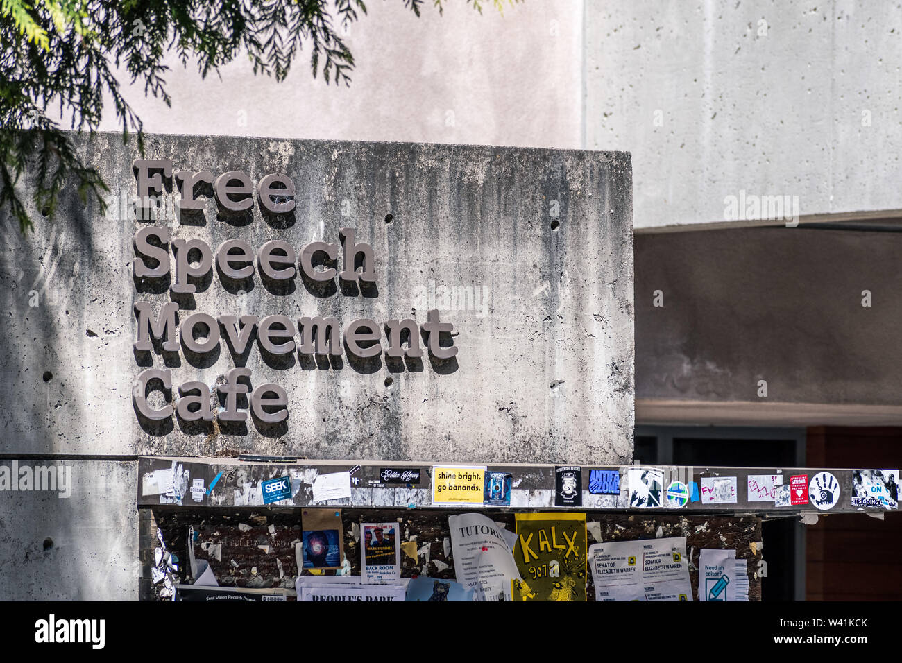 July 13, 2019 Berkeley / CA / USA - The Free Speech Movement Cafe entrance sign, commemoration the Free Speech Movement in the 60's, located in UC Ber Stock Photo