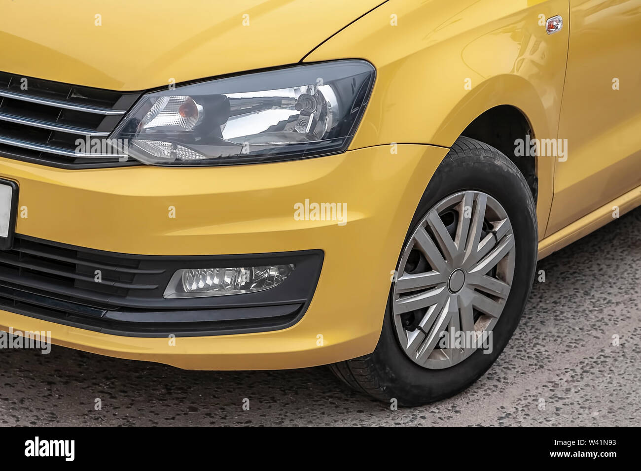 Kaliningrad Russia 05.01.2019 Photo of the sidewall of a modern car, headlights sidewall wheels