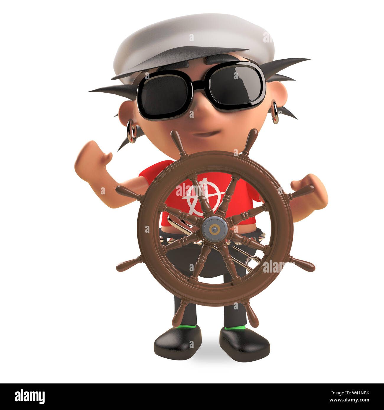 Sailor captain punk rocker with spikey hair navigates his ship with a ...