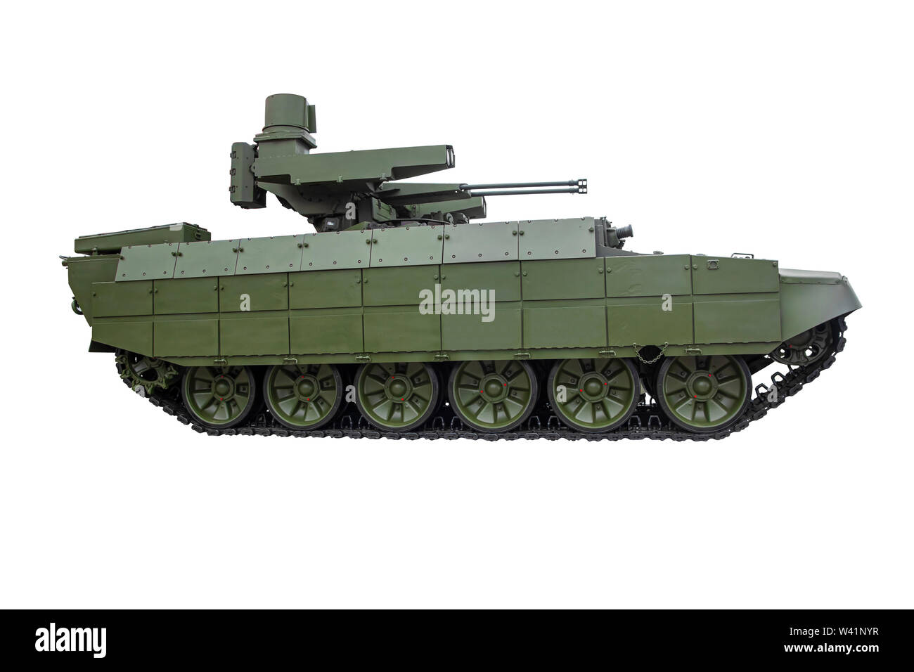 Modern infantry fighting vehicle of the Russian army on a white background. Stock Photo