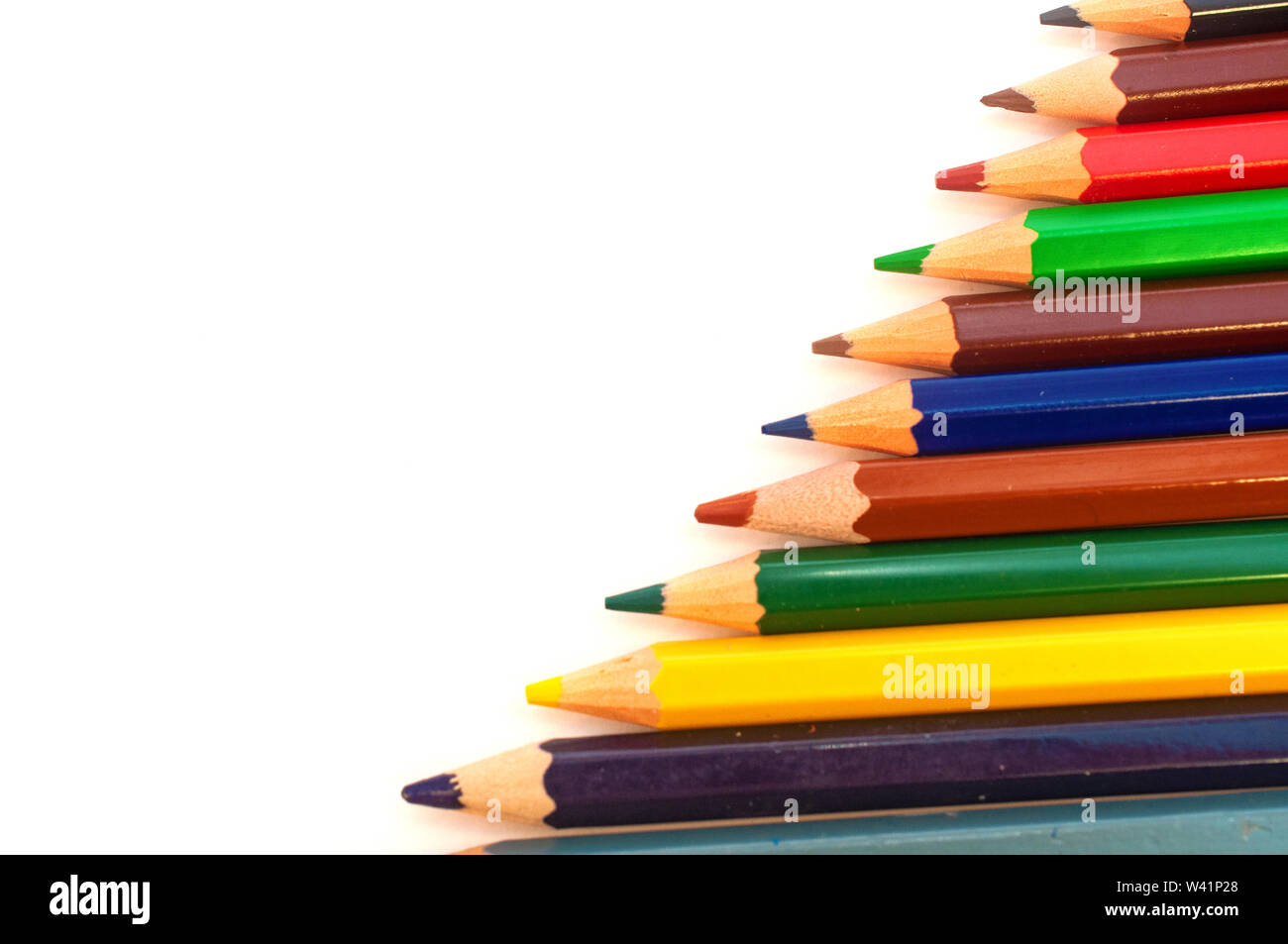 Color pencils in a row group isolated on white Stock Photo