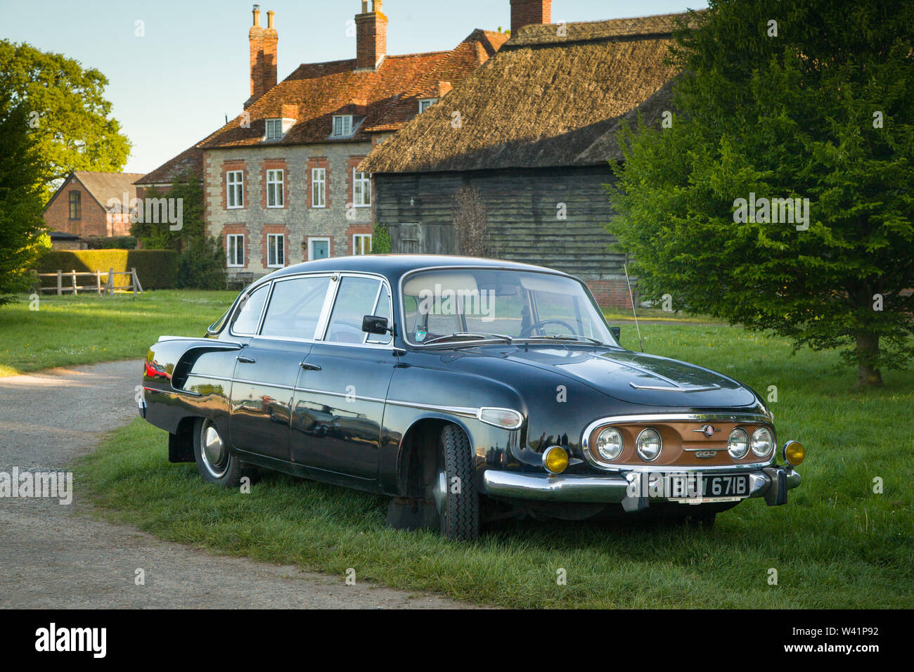A classic Czechoslovakian Tatra 603 Soviet Bloc saloon car from the communist era on the green at Warborough, Oxfordshire Stock Photo
