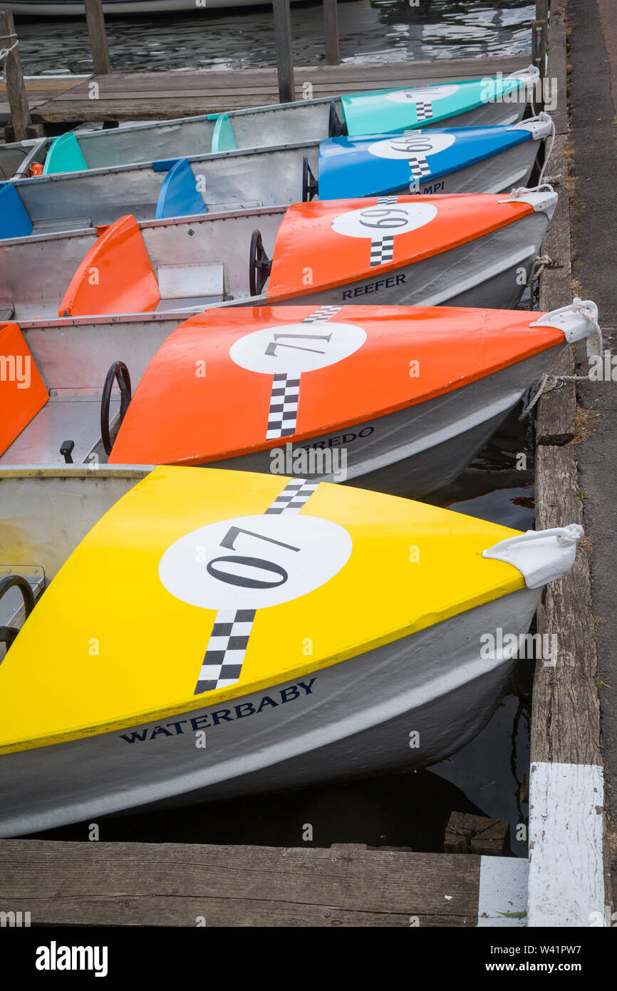 Colourful pleasure boats for hire on the River Thames at Henley-on-Thames Stock Photo