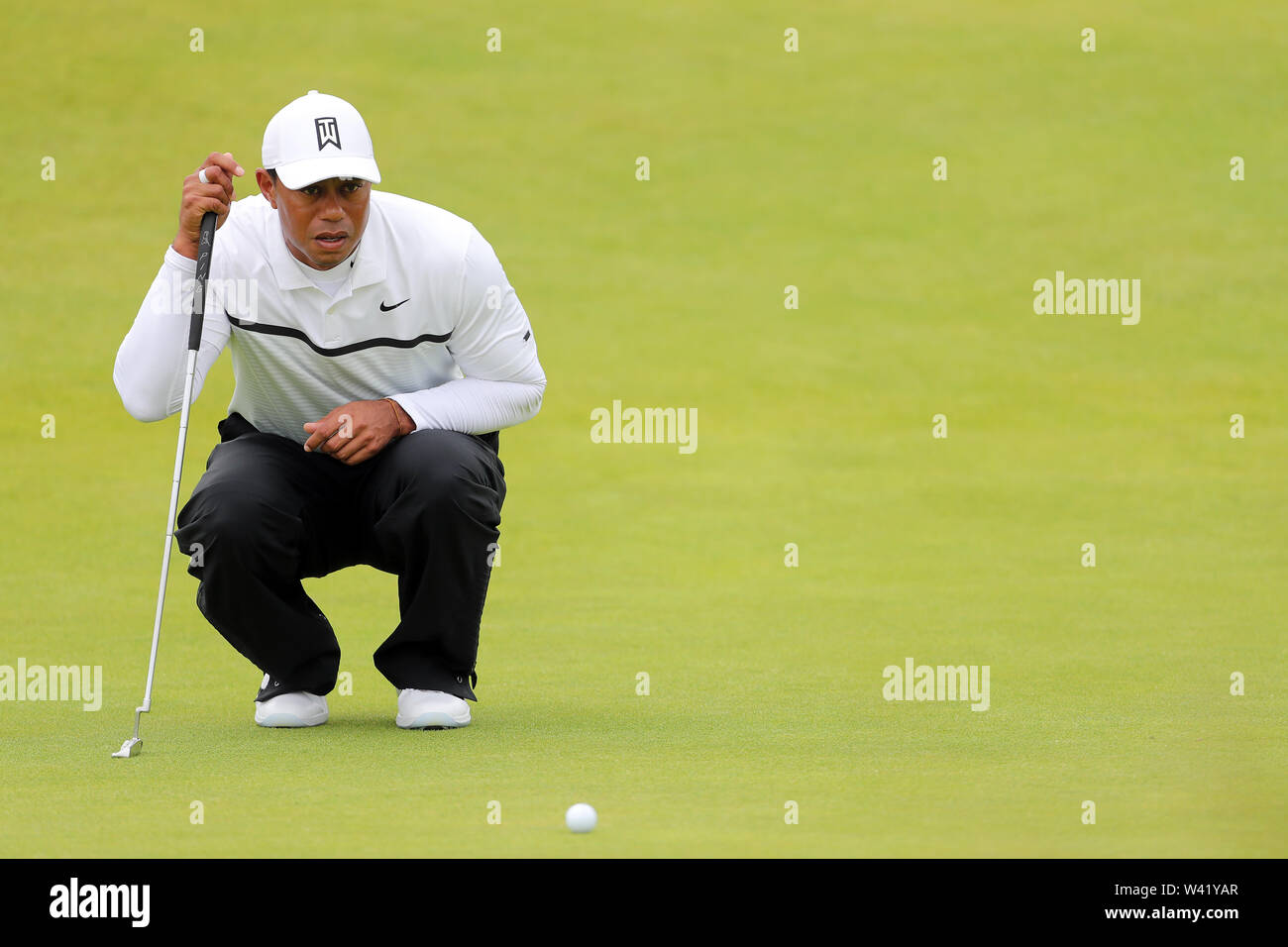USA's Tiger Woods during day two of The Open Championship 2019 at Royal Portrush Golf Club. Stock Photo