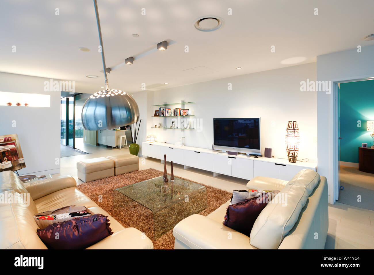 Television In Living Room Near Sofa Set Comfortable