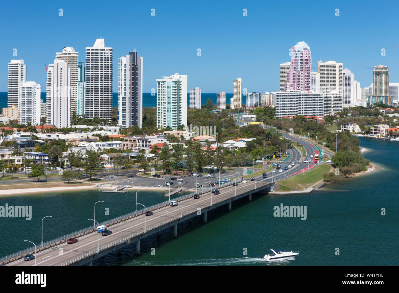 Image of a highway leading to the Surfers Paradise area in the city of Gold Coast, Australia Stock Photo