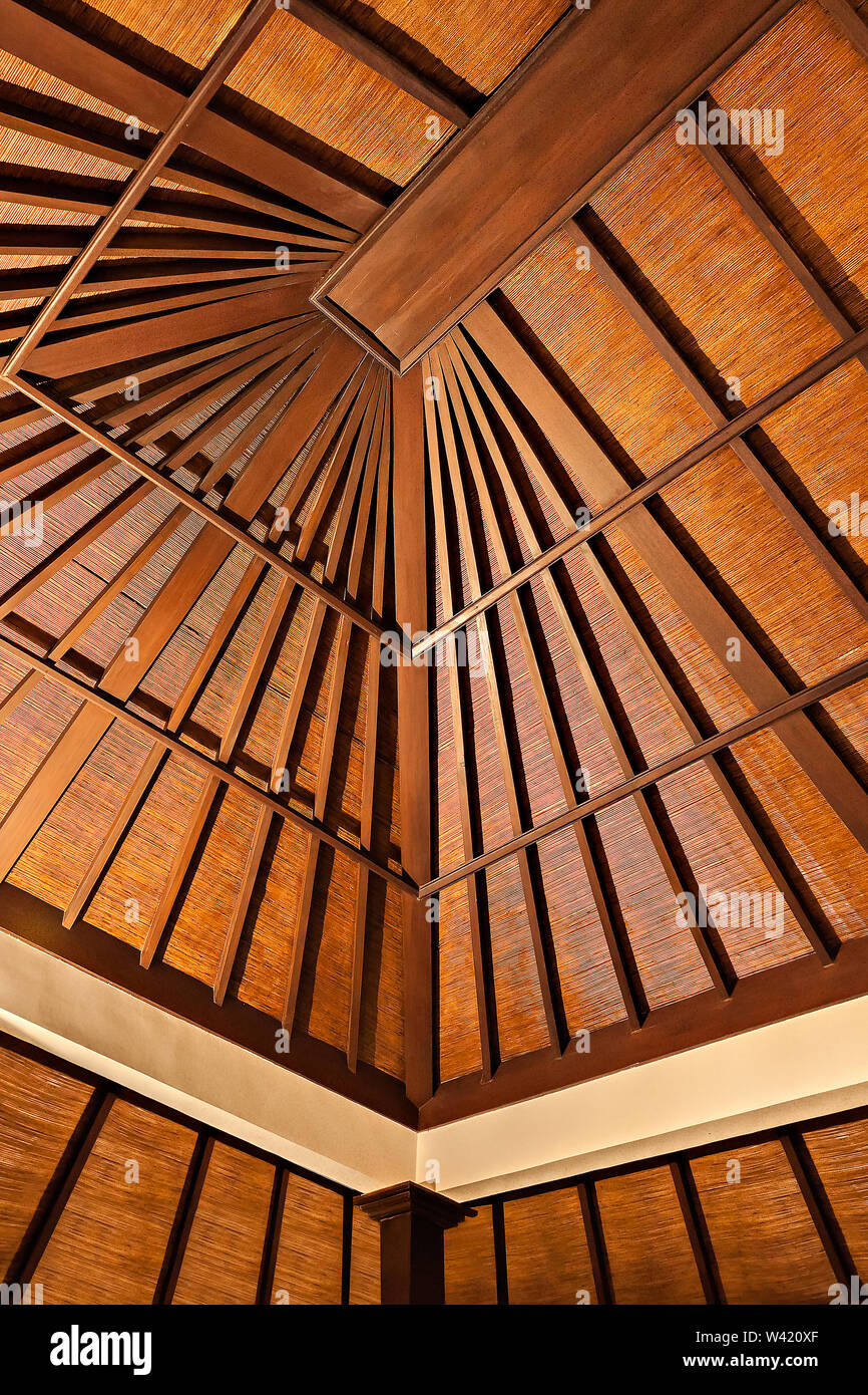 Traditional Roof Design Decoration In Modern Hotel At Night
