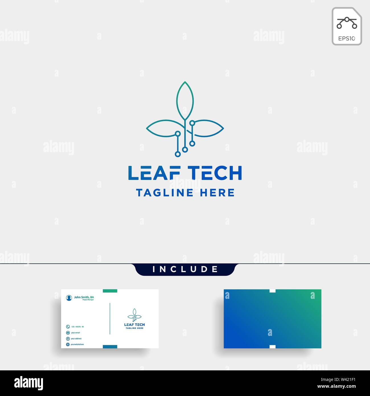 leaf green technology logo design nature tech symbol icon illustration ...