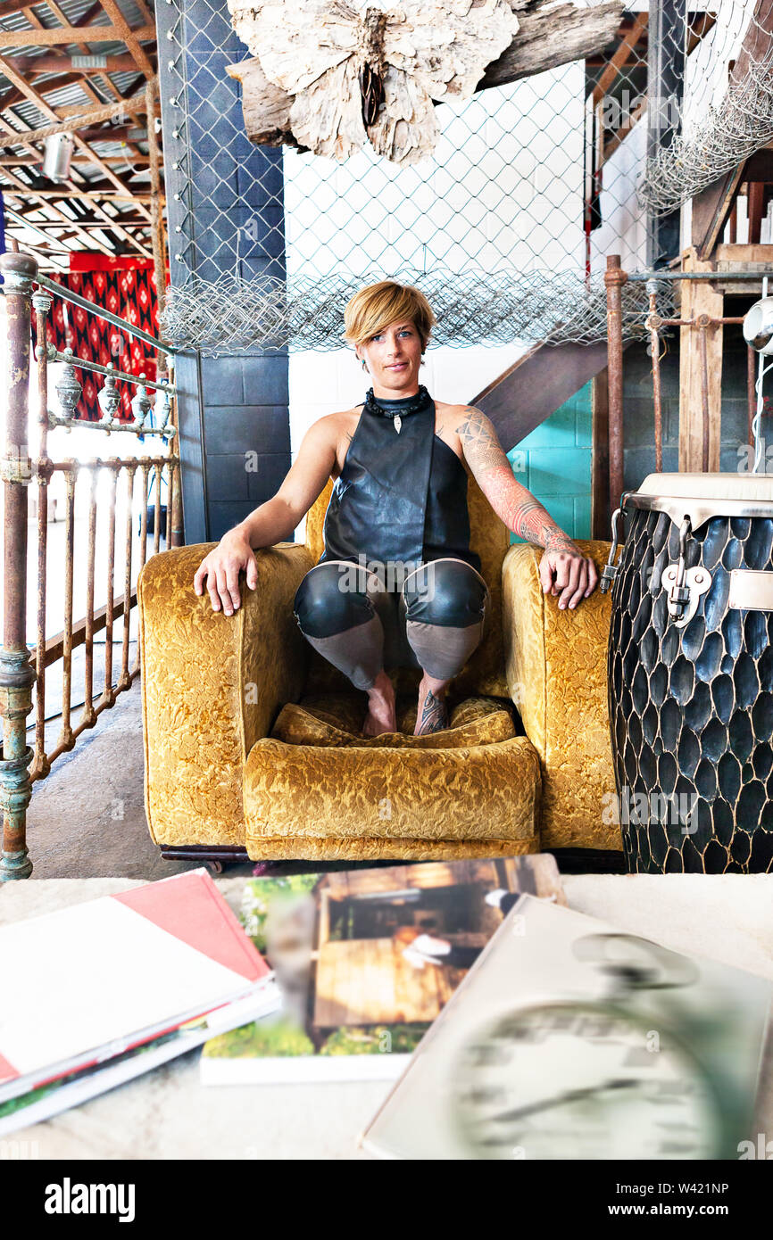 Beautiful Woman Short Hair Tattoos Stock Photos Beautiful Woman
