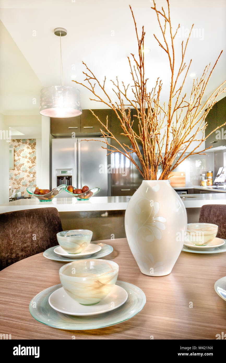 Close View Of A Tea Table Decoration In Front Of A Kitchen In A