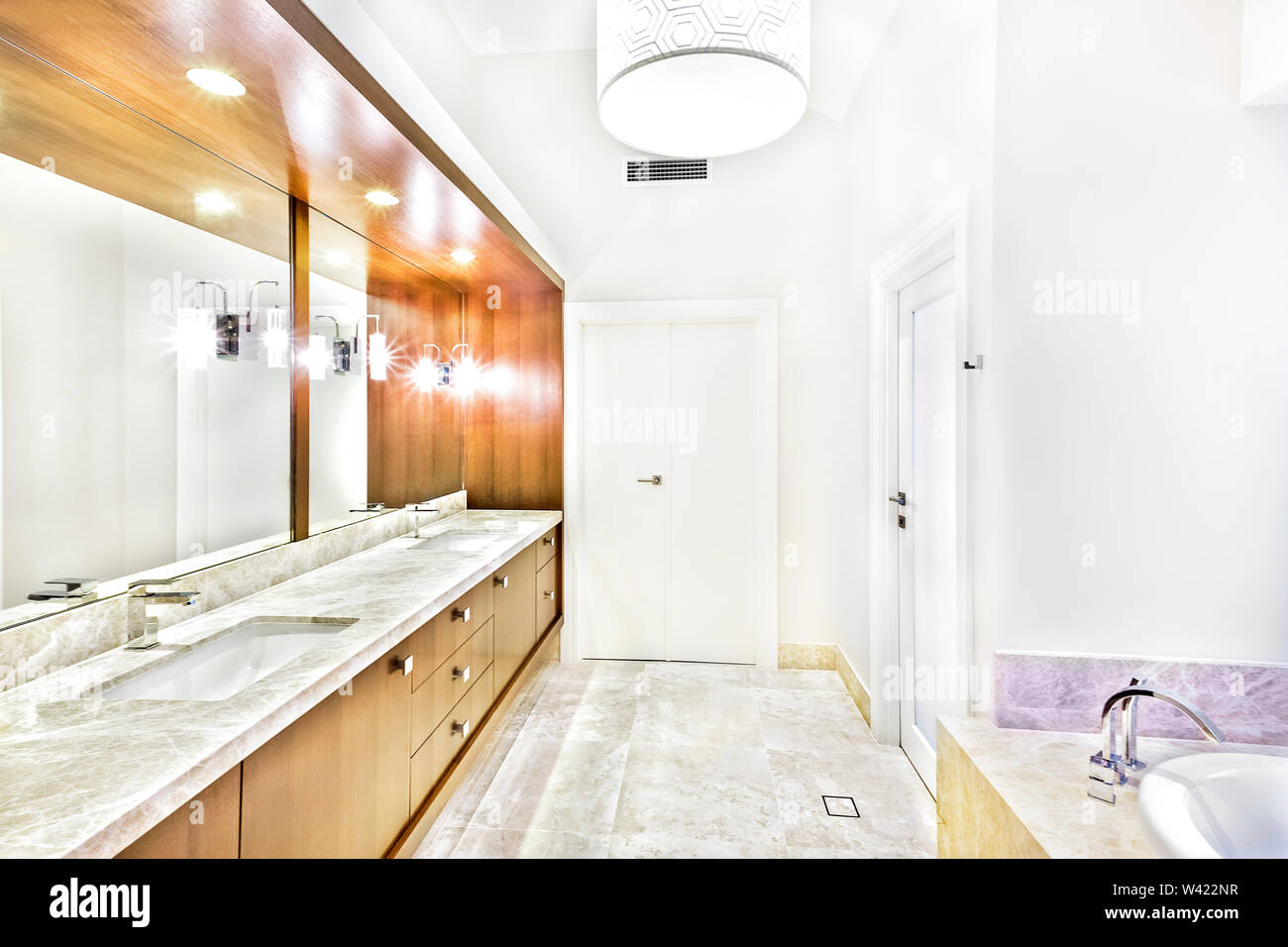 White Wash Room With Mirror Table And Sink Big Colorful