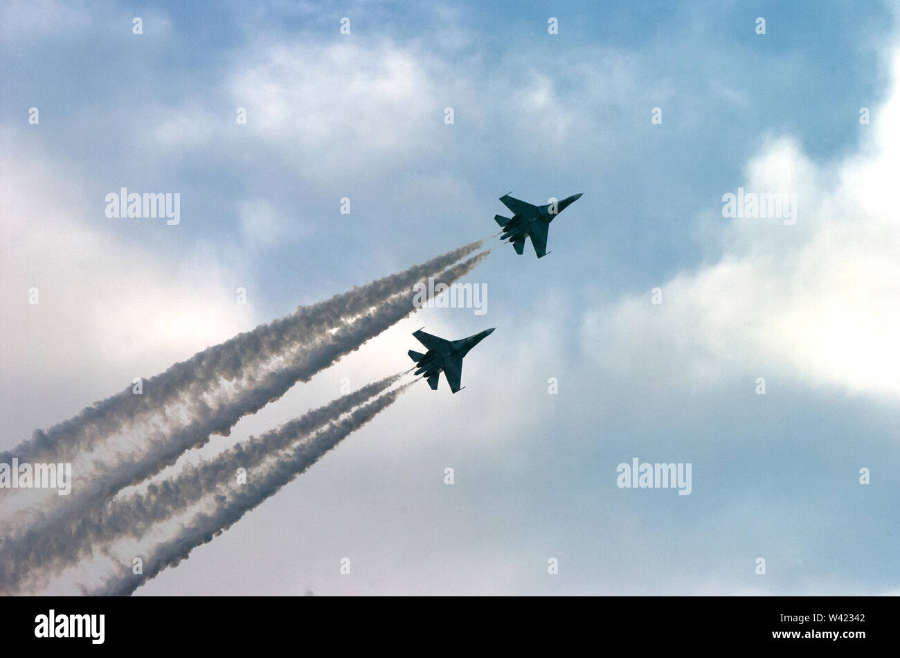 Sukhoi Su-30 Mk2035 planes fly during a military parade in Venezuela Stock Photo