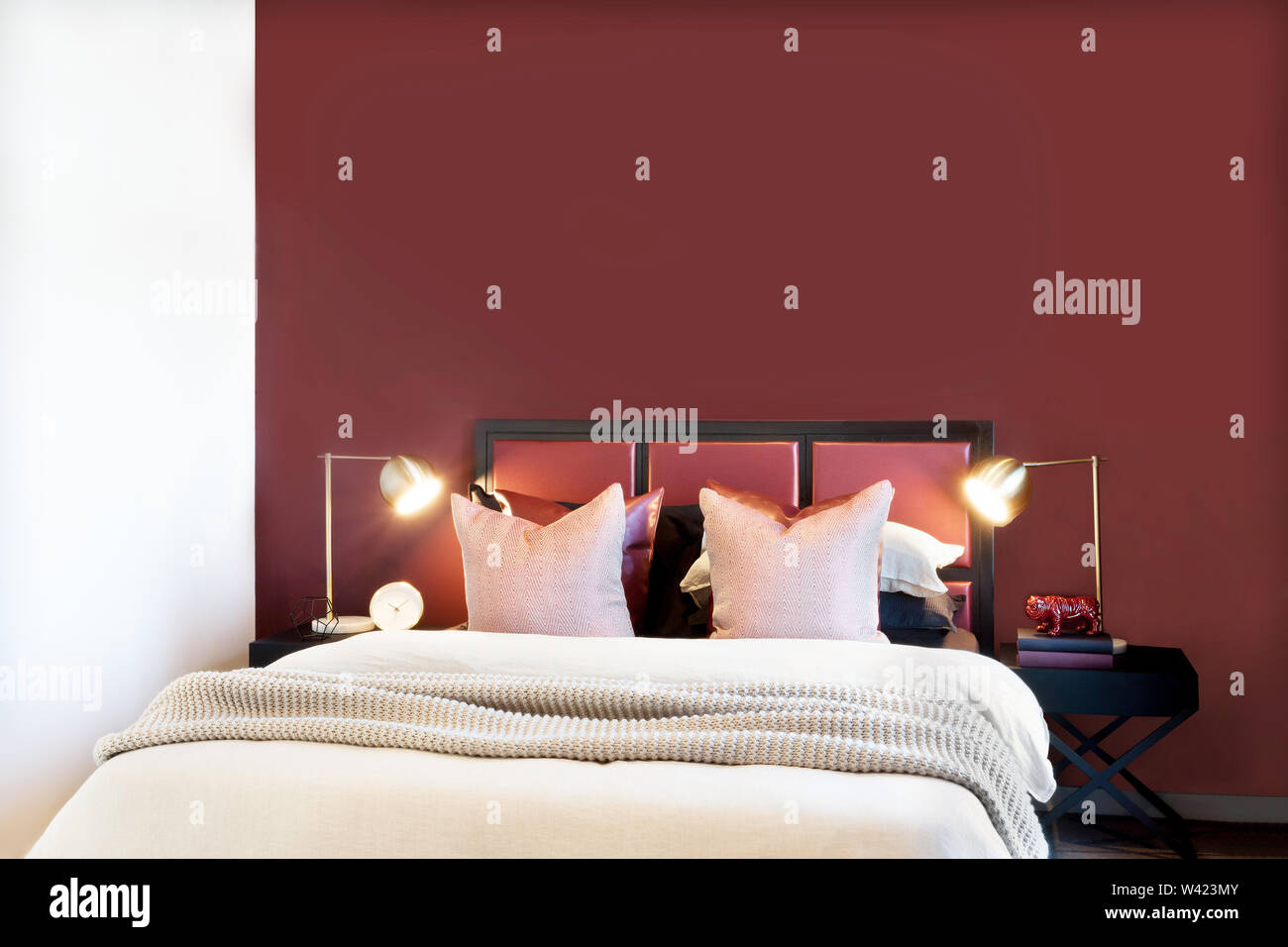Classic Bedroom Closeup With Flashing Table Lamps Under Two