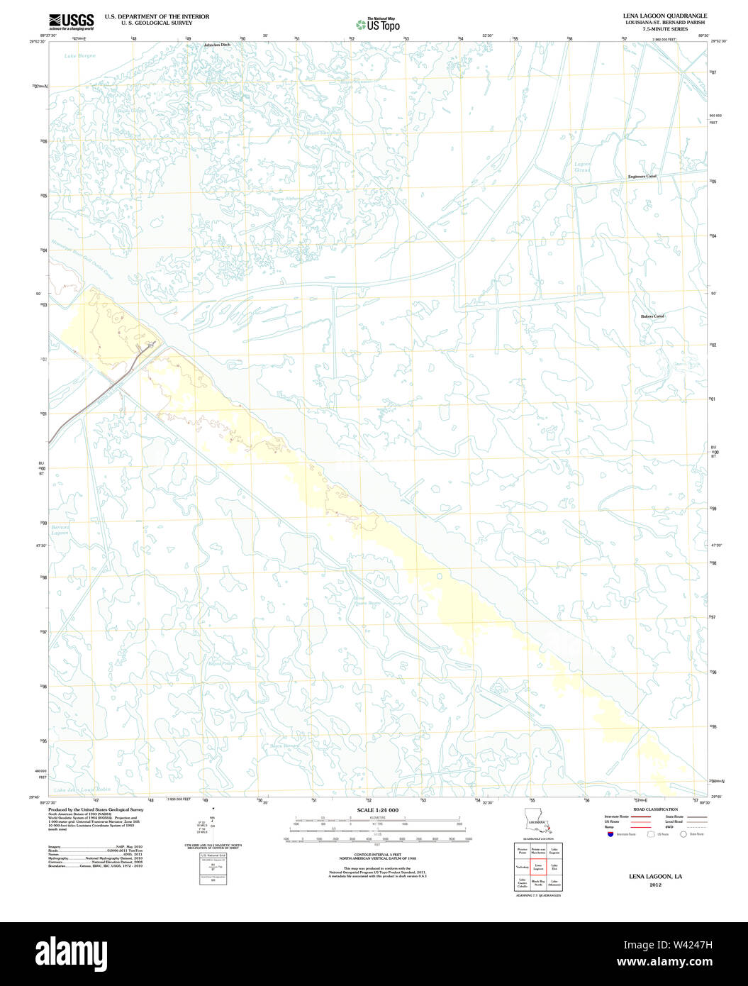 USGS TOPO Map Louisiana LA Lena Lagoon 20120622 TM Stock Photo