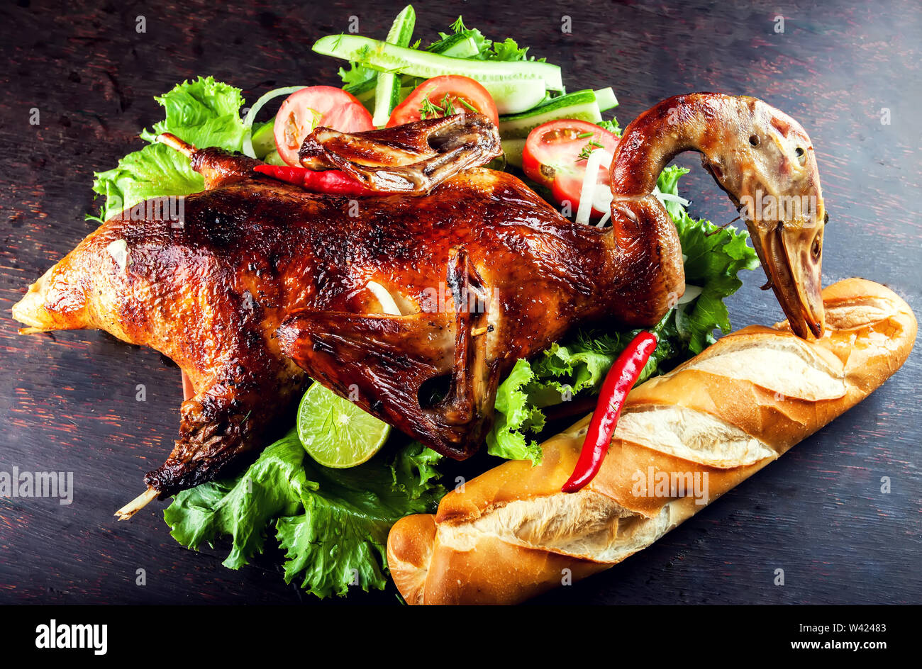 Homemade Roast Duck. Crispy whole roast duck Stock Photo - Alamy