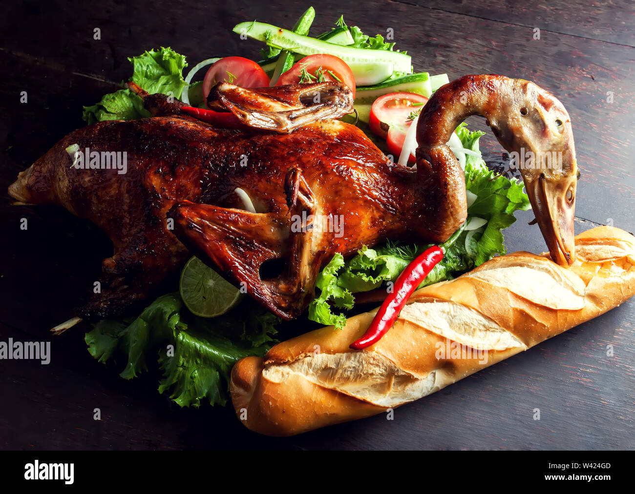 Homemade Roast Duck. Crispy whole roast duck Stock Photo - Alamy