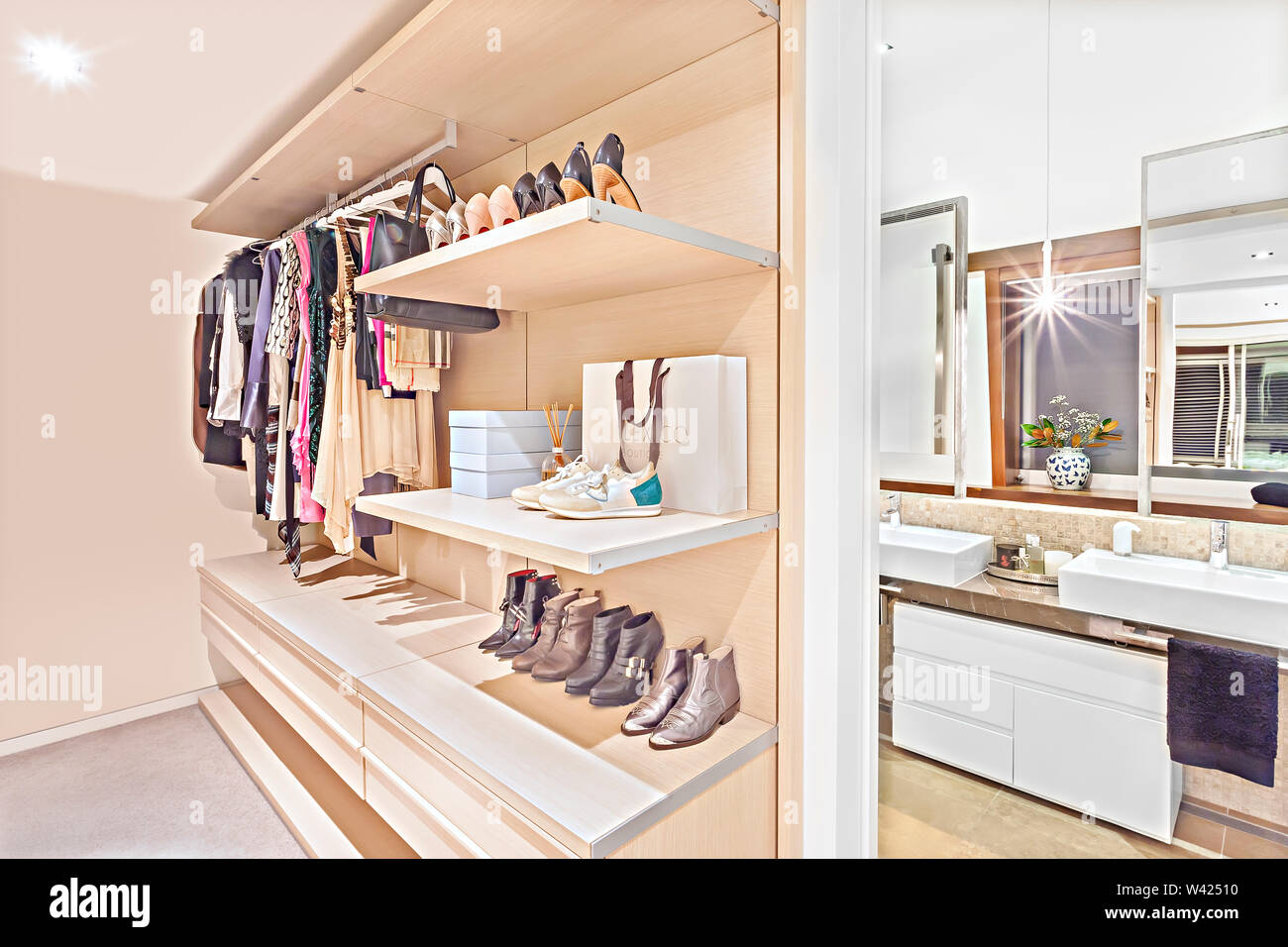 Luxury clothing store of a house or hotel with attached bathroom