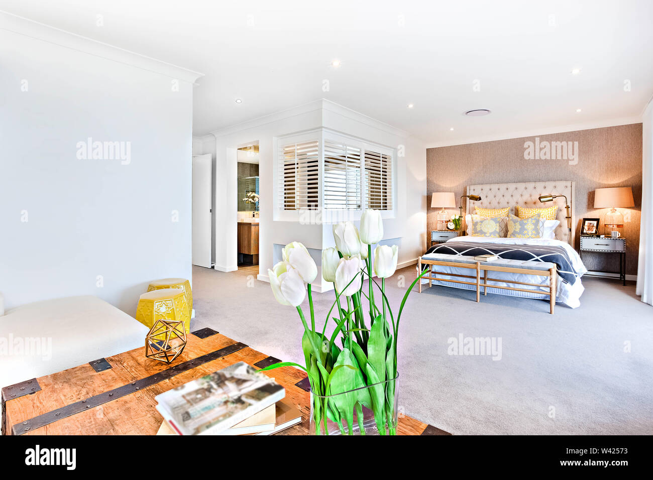 Modern Living Room And Bedroom With A Hallway To The Inside