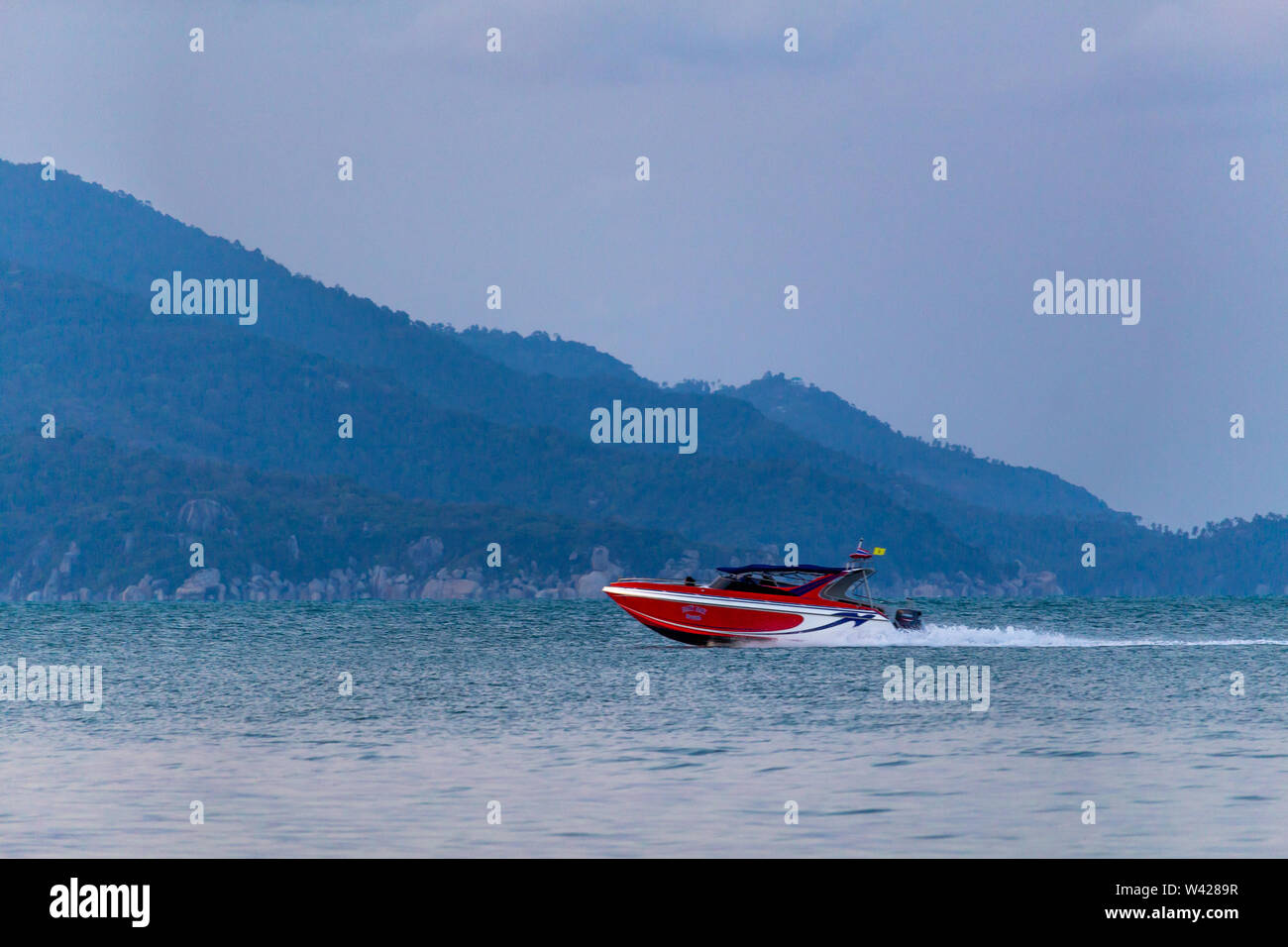 Koh Samui, Thailand - April 17, 2019: Speedboat riding at sunset in ...