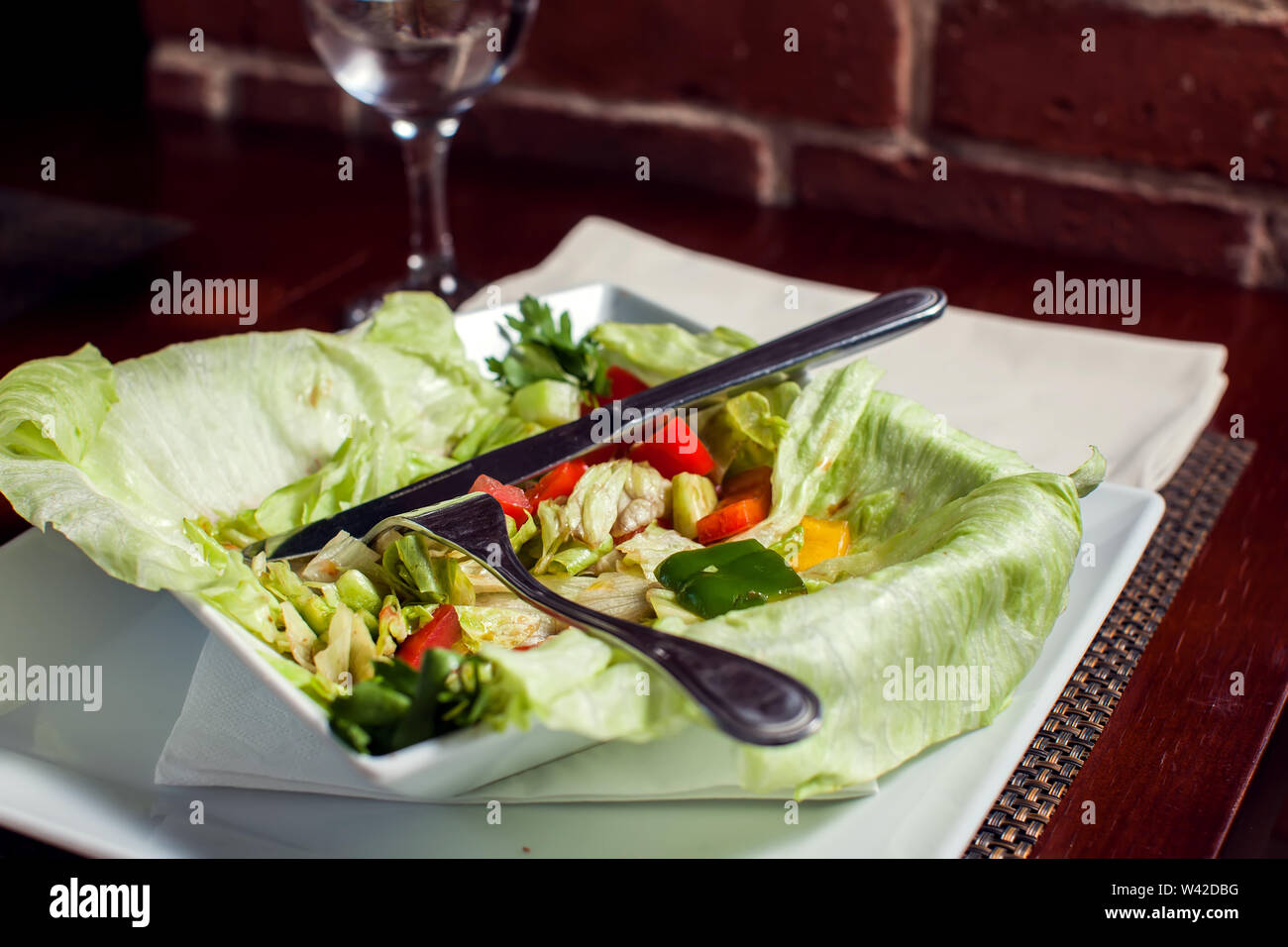 Finished plates and cutlery at restaurant table Stock Photo Alamy