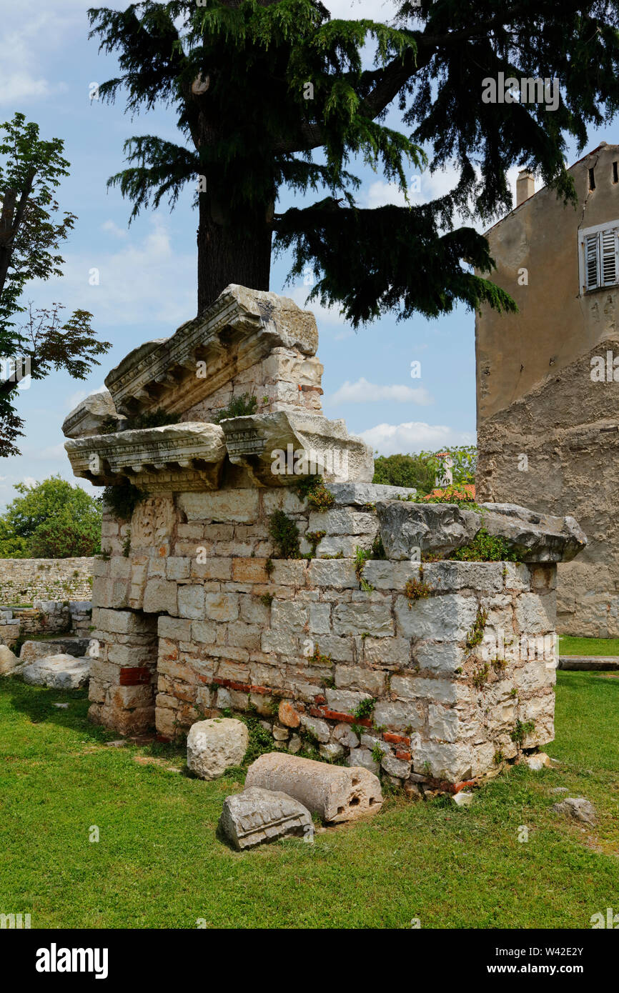 Roman ruins within town,Porec,Istria,Croatia Stock Photo