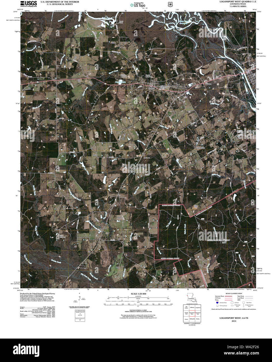 USGS TOPO Map Louisiana LA Logansport West 20101008 TM Stock Photo