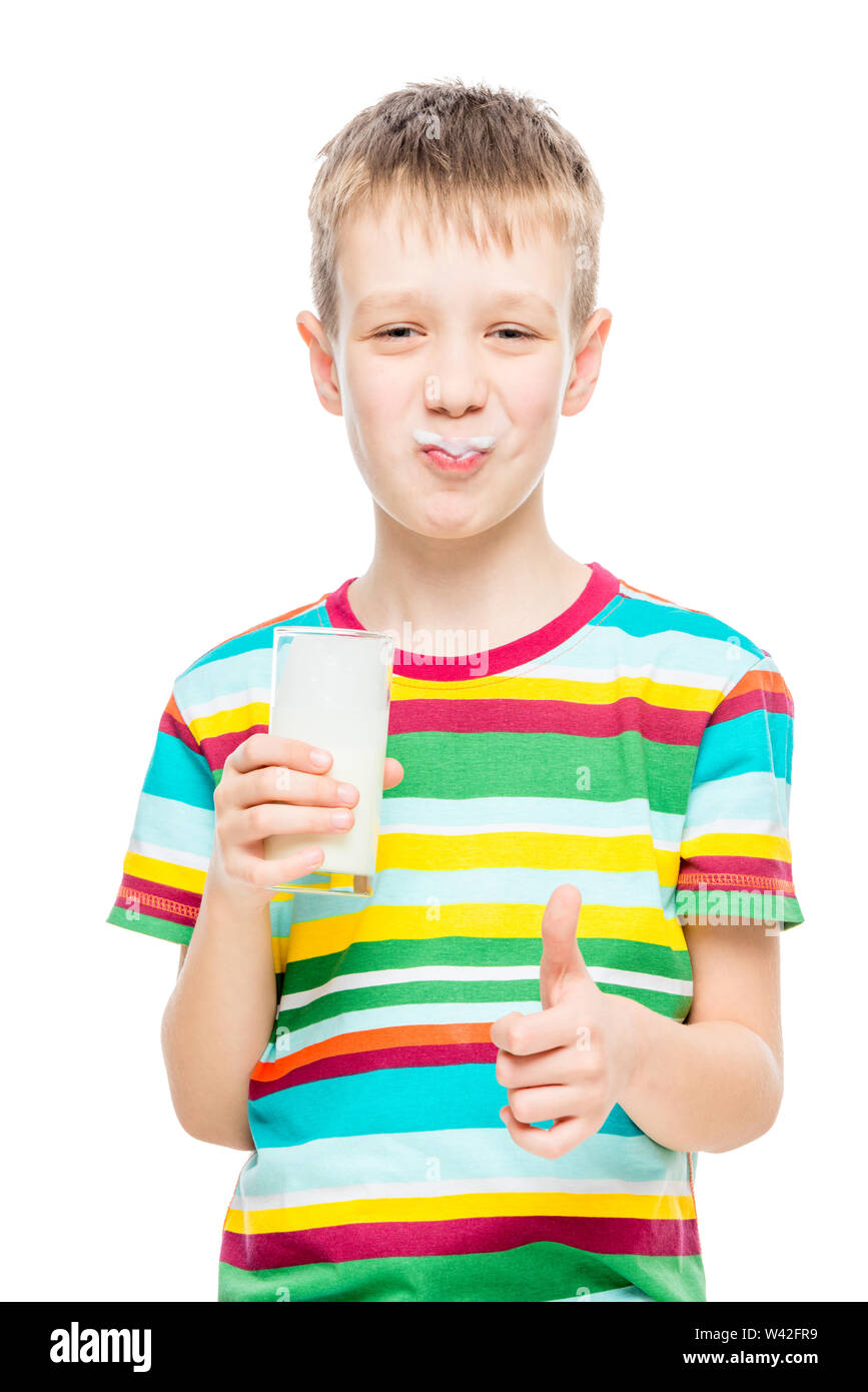 healthy boy and healthy tasty milk drink, portrait isolated Stock Photo Alamy