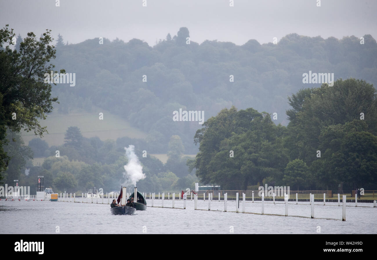 Members of the Steam Boat Association parade along the river Thames during day one of the Thames Traditional Boat Festival in Henley-on-Thames. Stock Photo