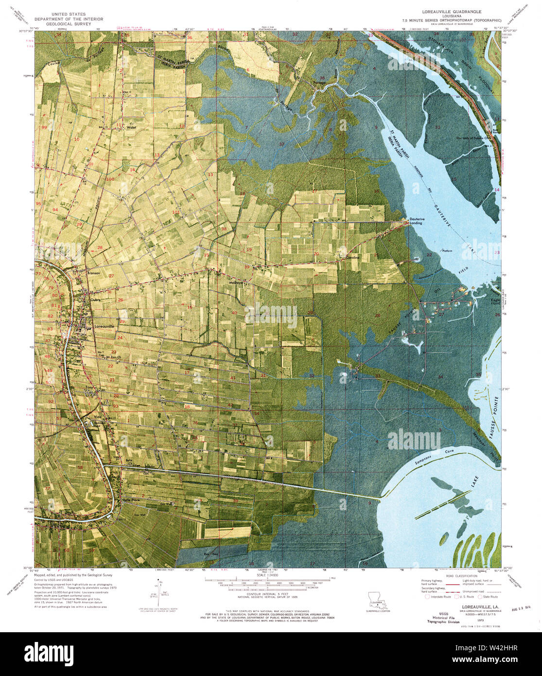 USGS TOPO Map Louisiana LA Loreauville 332637 1973 24000 Stock Photo