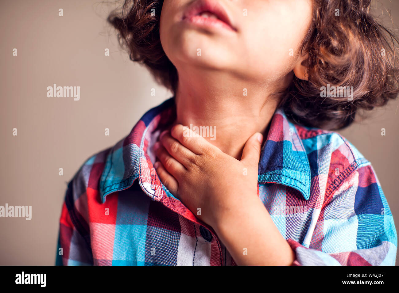 Child have sore throat sick. Children, healthcare, medicine concept Stock Photo