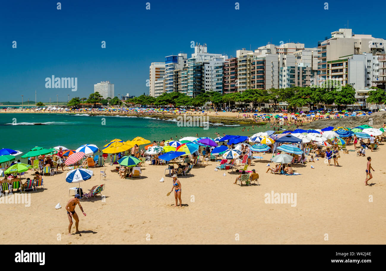 GUARAPARI ,BRAZIL - DECEMBER , 28th 2016 ; Valentine's Beach It is the most romantic beach in Guarapari. His name is because of a legend of two lovers Stock Photo
