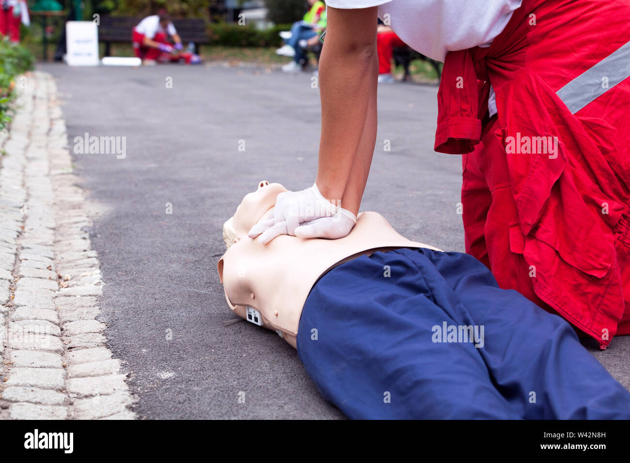 First aid training detail- cardiopulmonary resuscitation (CPR) Stock Photo