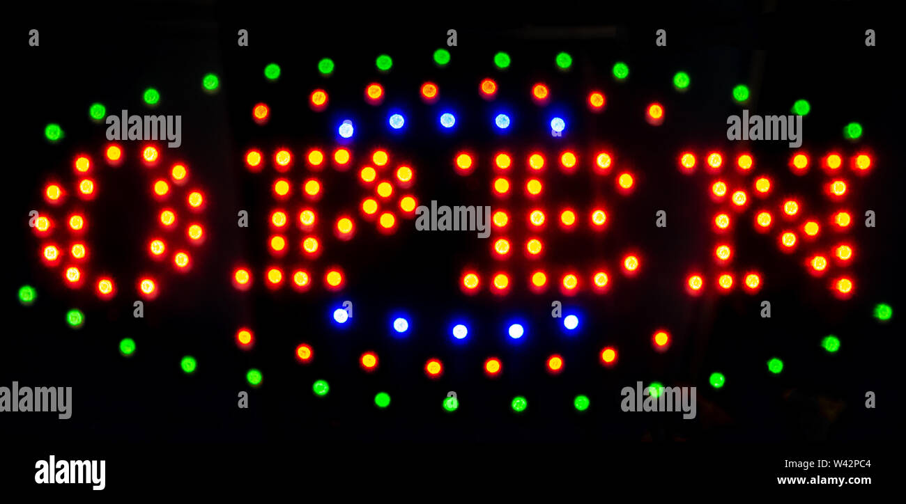 open neon sign Stock Photo