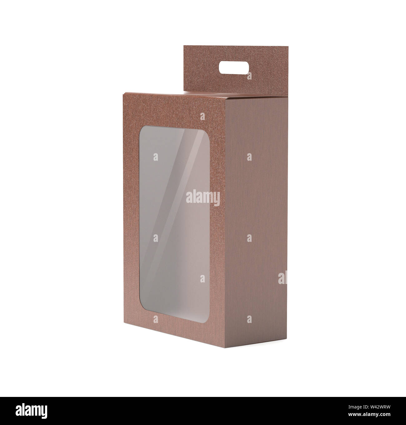Box mock up. Brown display box with transparent window. 3d rendering ...