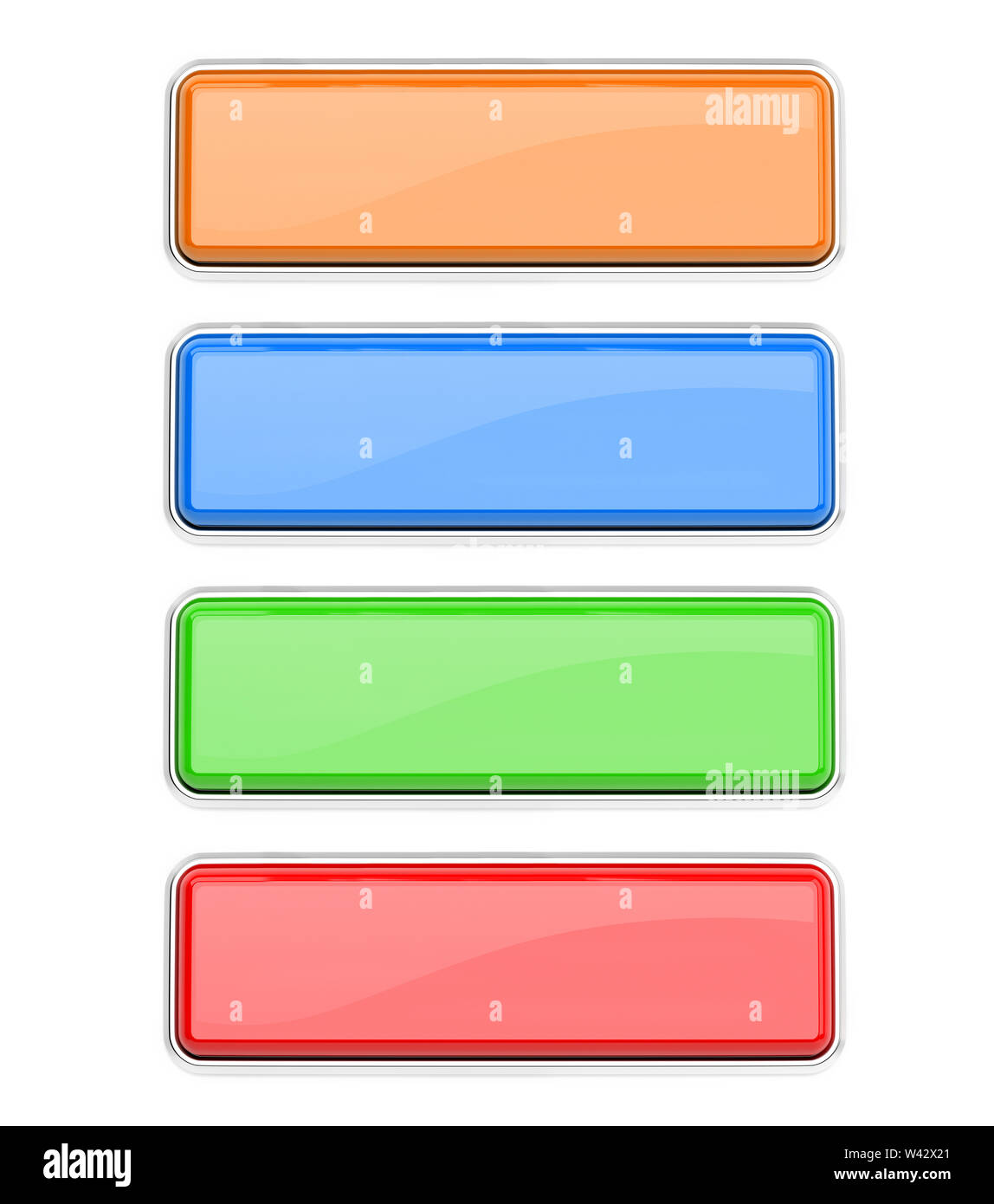 Colored glass buttons set. Square push buttons with metal frame. 3d ...