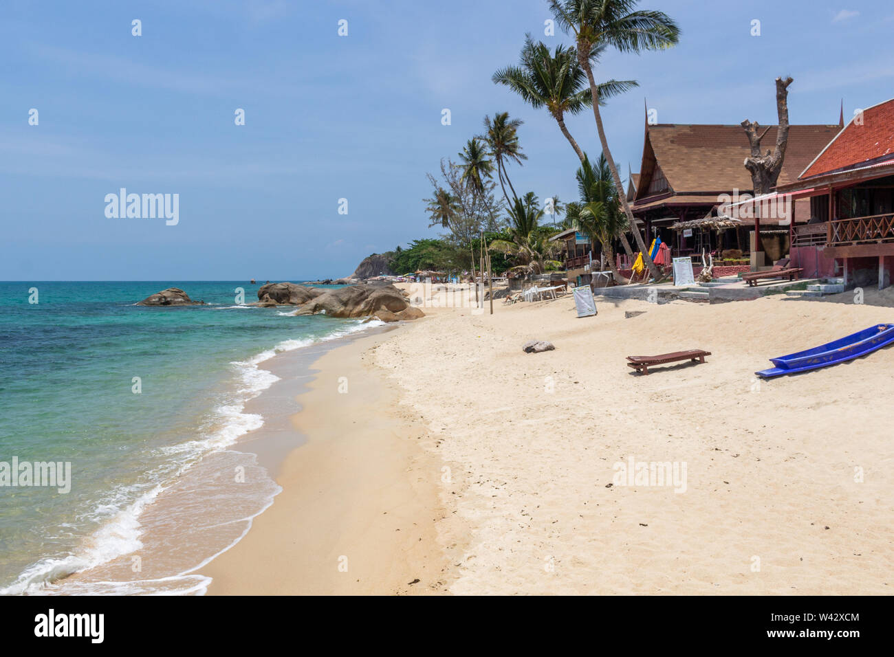 Koh Samui, Thailand April 19, 2019 Bungalows on the beach at Lamai Beach, the best beach on