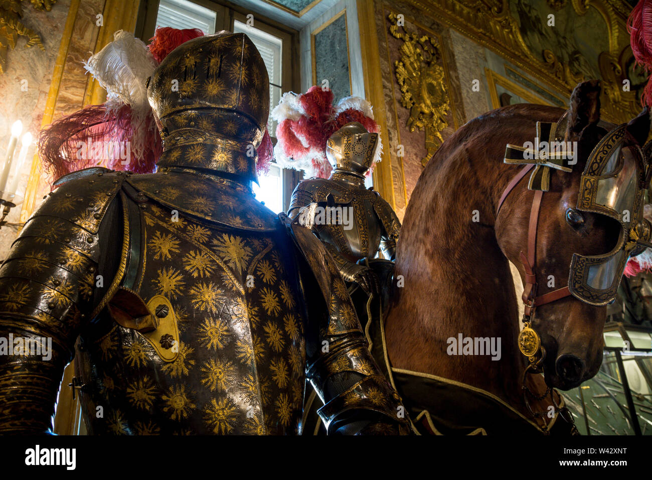 Ornate suits of armour on display in Palace of Turin Stock Photo Alamy