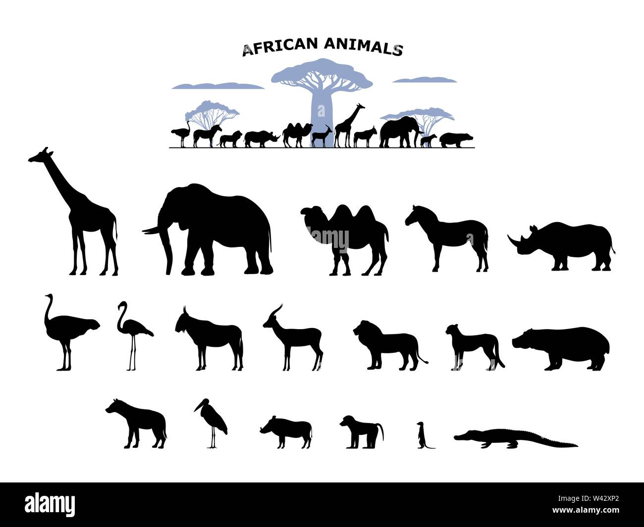 Set of black silhouette wild african animals Stock Vector Image & Art -  Alamy