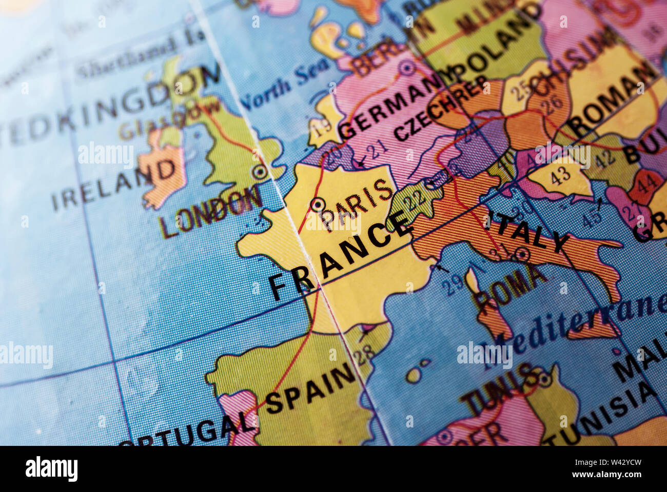 Selective focus to France and Italy on a multicolored world globe with  copyspace on the sea in a travel, political or educational concept Stock  Photo - Alamy