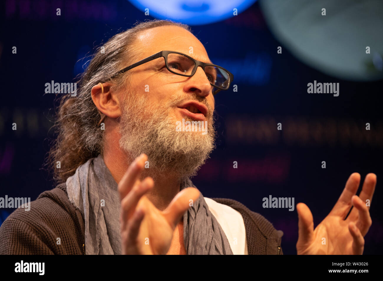 Marcus Sedgwick, British writer, illustrator and musician., at the 2019 Hay Festival Stock Photo
