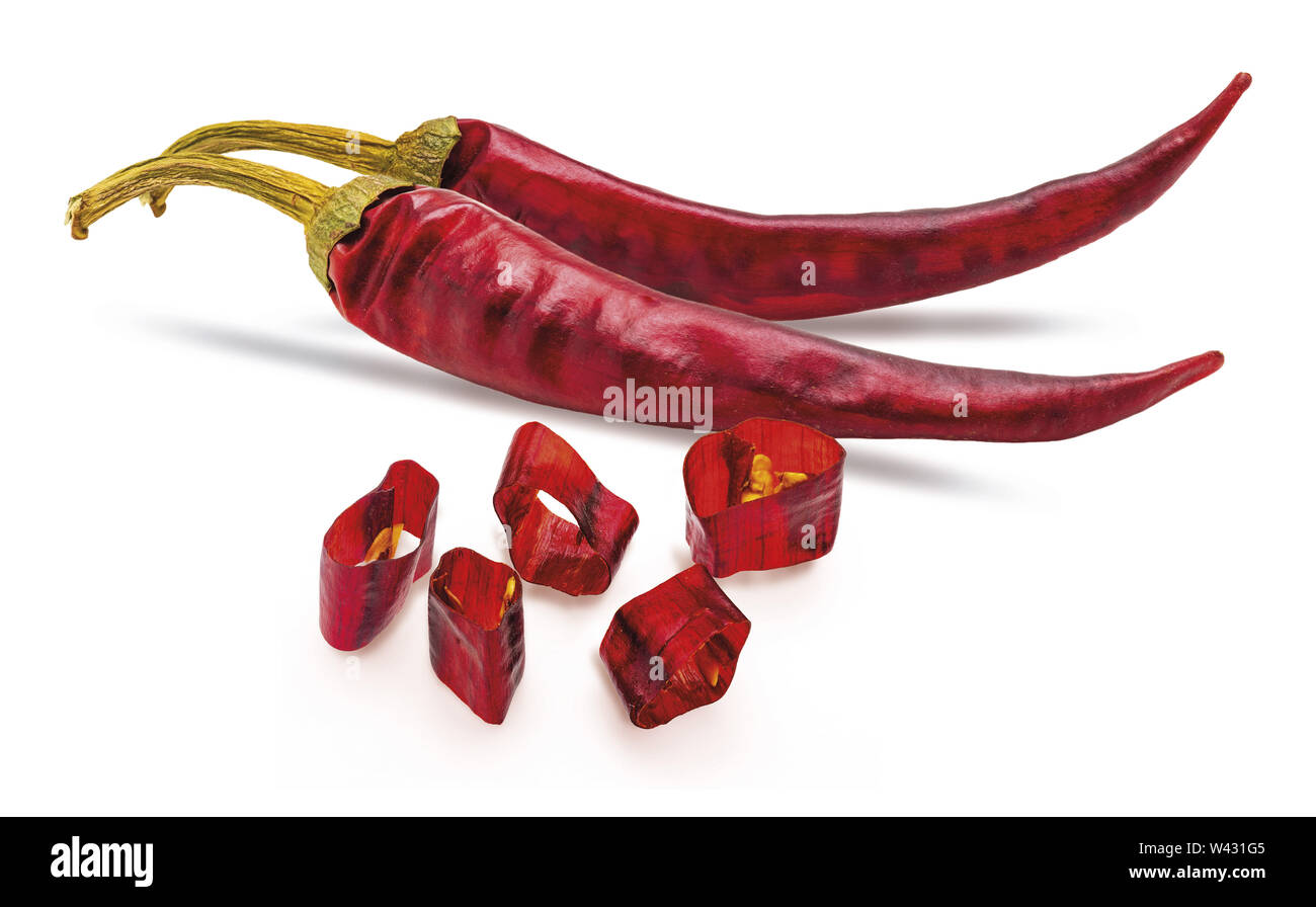 Dry red chilli peppers. Isolated on white background Stock Photo - Alamy