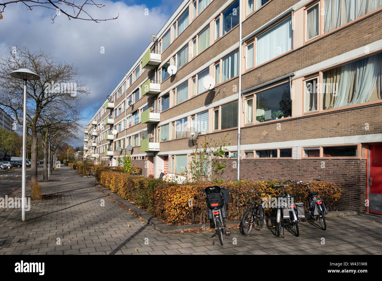 Apartments in residential district Dutch city Utrecht with parked