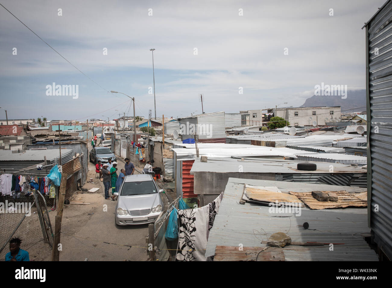 Residents of Joe Slovo Informal Settlement, Cape Town, Western Cape, South Africa have an uneasy living situation under the threat of forced evictions Stock Photo