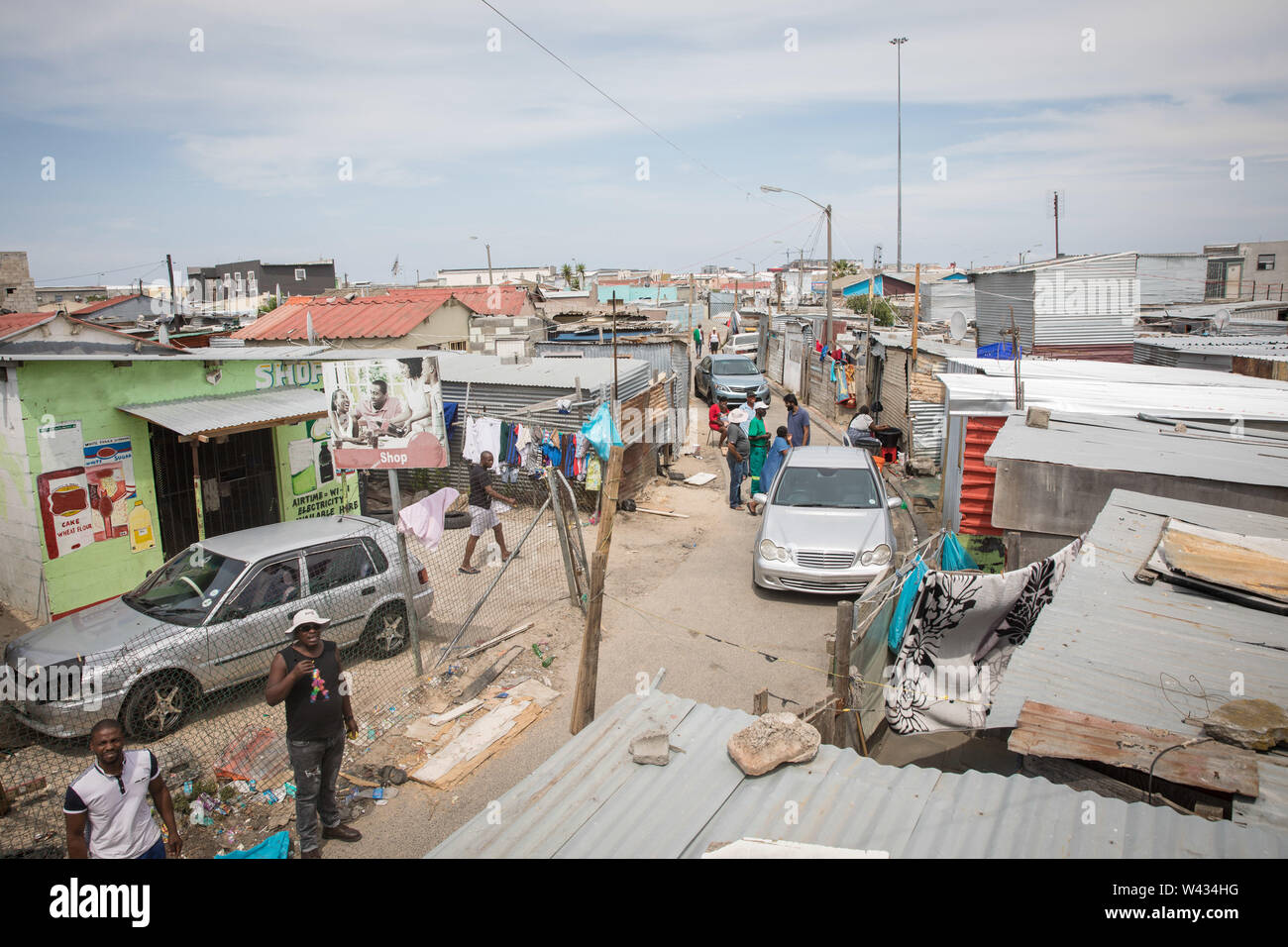 Residents of Joe Slovo Informal Settlement, Cape Town, Western Cape, South Africa have an uneasy living situation under the threat of forced evictions Stock Photo