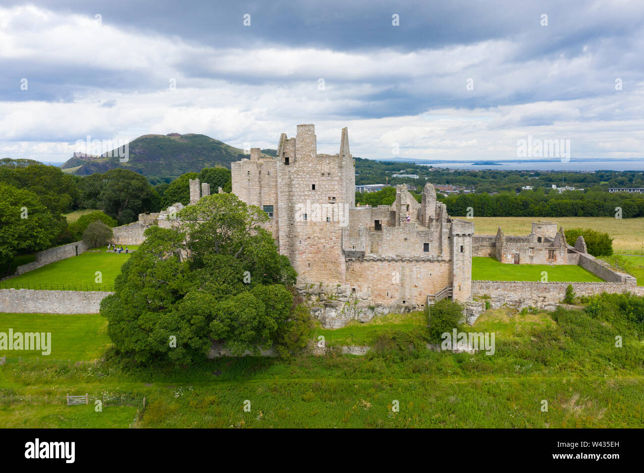 Elevated view of Craigmillar Castle in Edinburgh, Scotland UK. Stock Photo