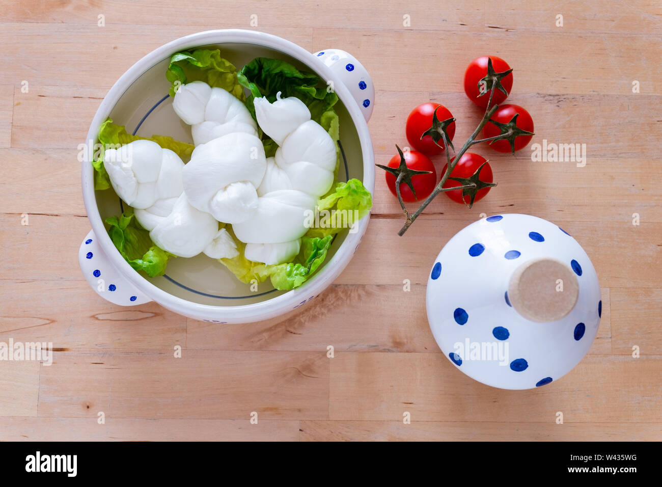 Delicious Apulian mozzarella cheese made with cow's milk Stock Photo
