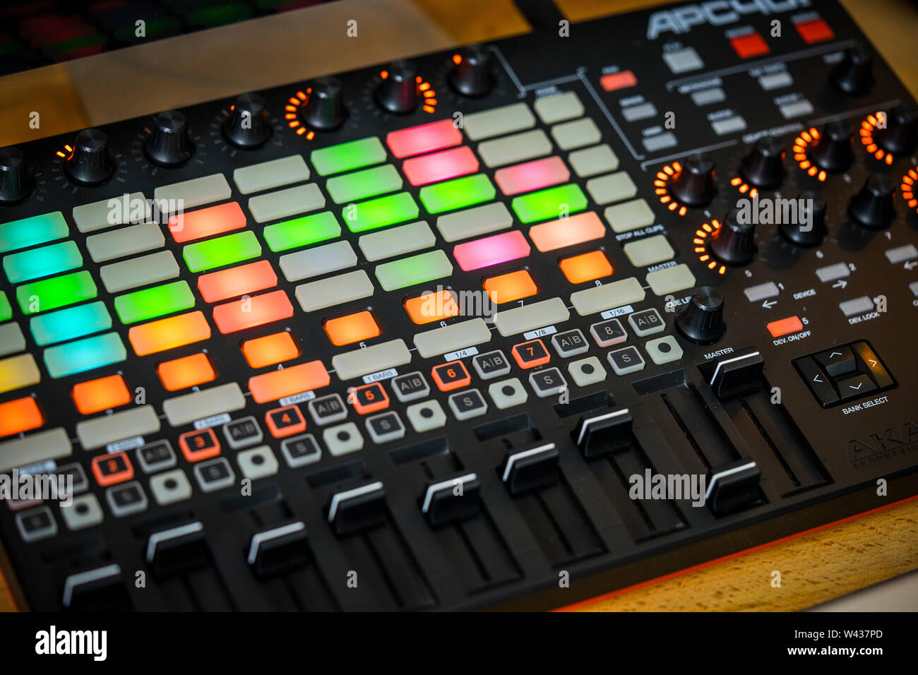 Electronic music production, an Akai APC40 Mk2 MIDI pad controller in use  Stock Photo - Alamy