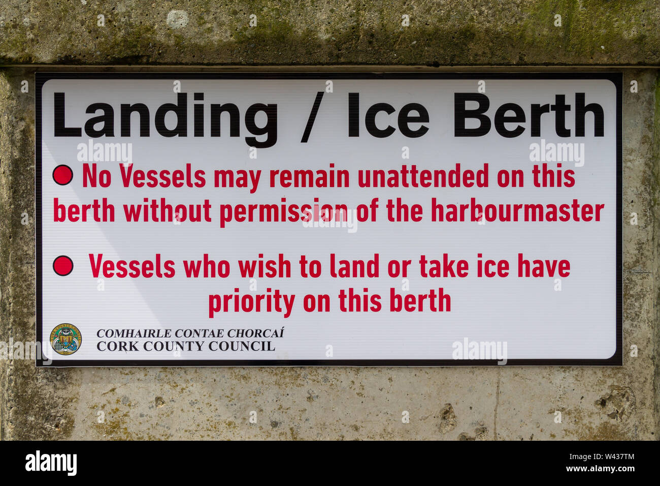 Sign showing berthing regulations to visiting vessels or ships or boats Stock Photo