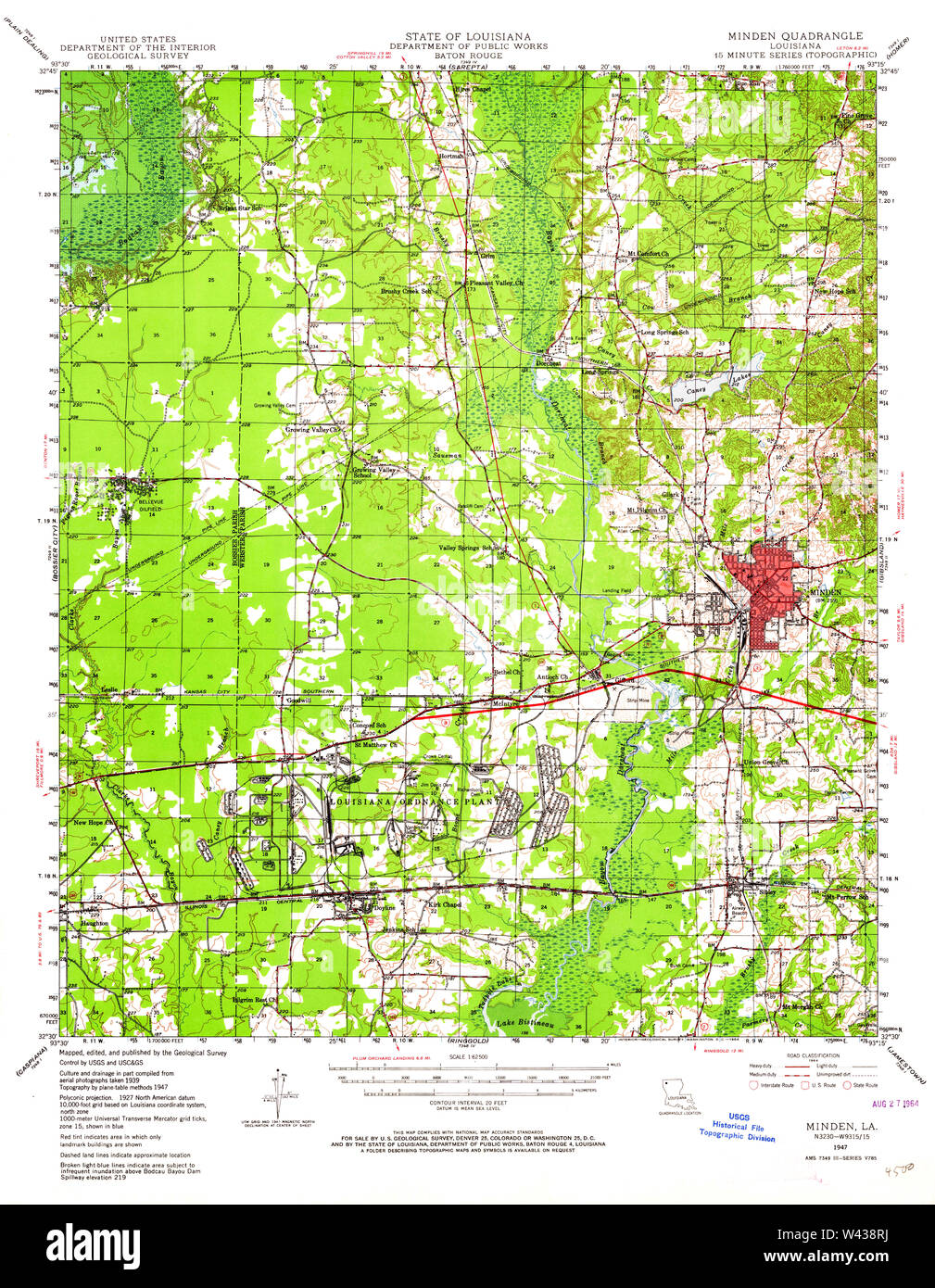 USGS TOPO Map Louisiana LA Minden 334799 1947 62500 Stock Photo