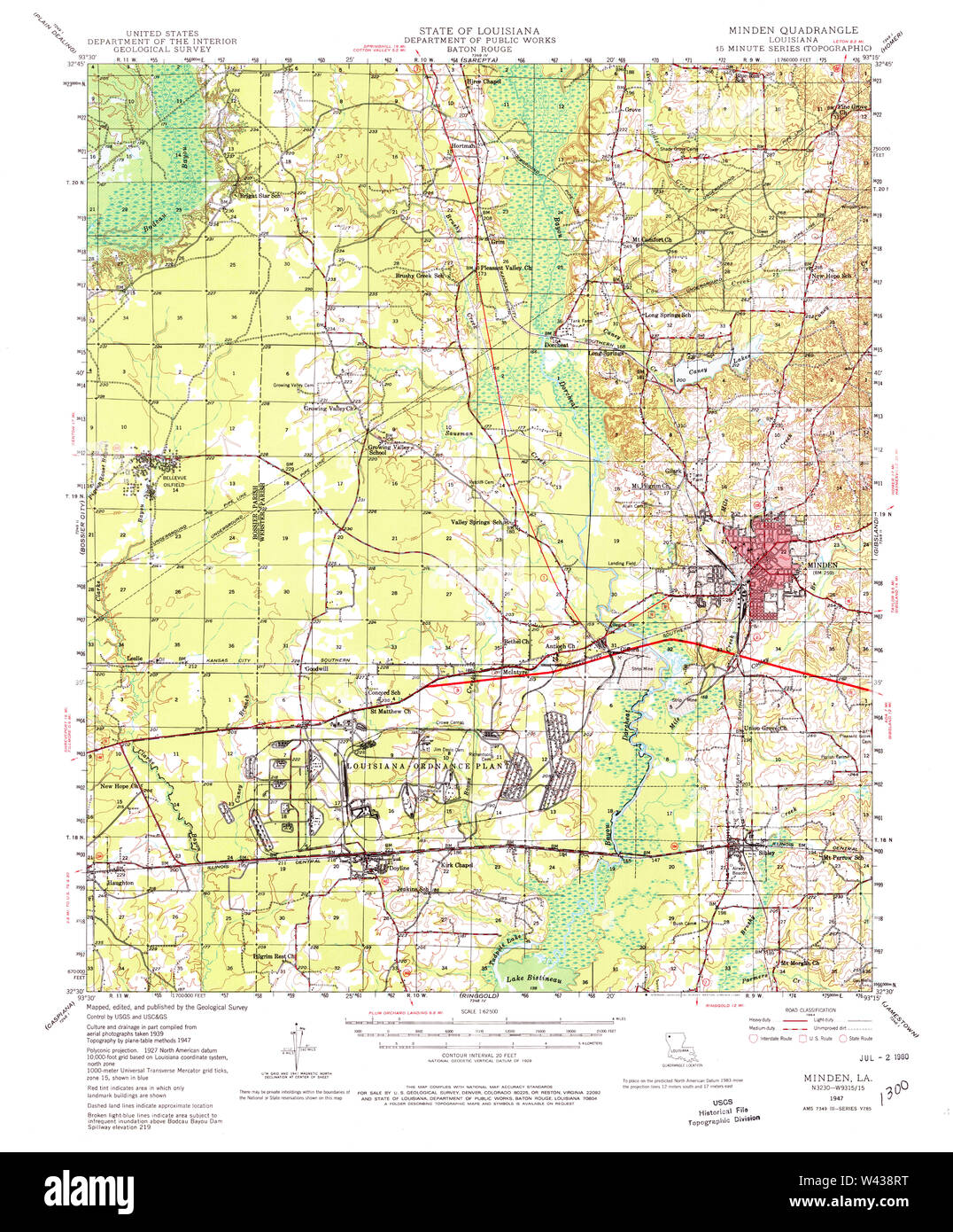 USGS TOPO Map Louisiana LA Minden 334800 1947 62500 Stock Photo